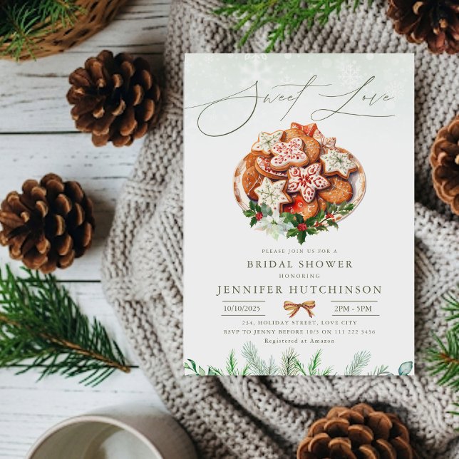 Convite Chá de panela de Natal Feriado Amor Doce (Christmas Cookie Holiday Bridal Shower Sweet Love Invitation)