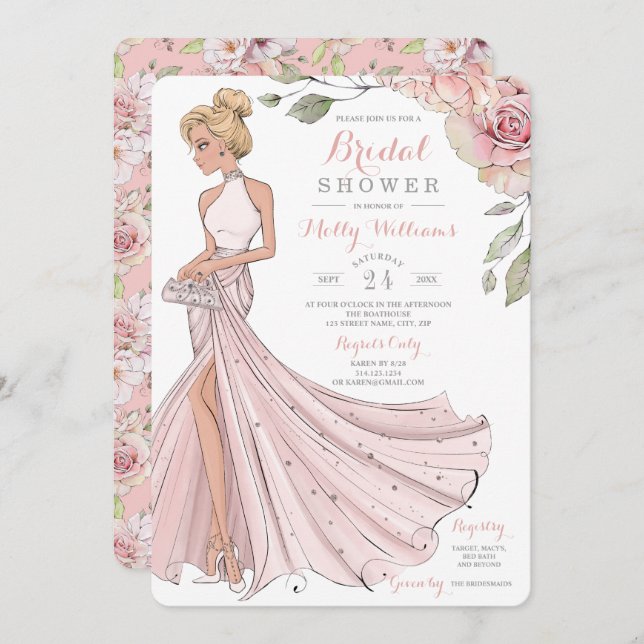 Convite Chá de panela de Noiva Bling and Glitter Girl (Frente/Verso)