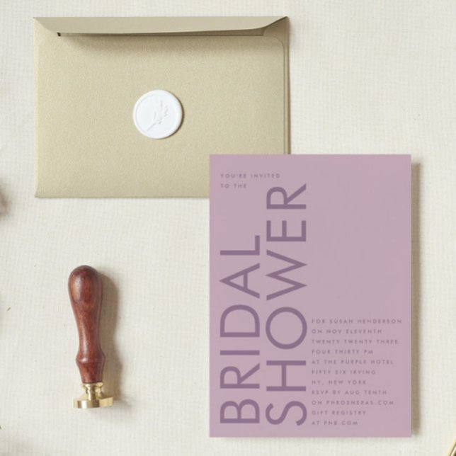 Convite Chá de panela de Nome Lilac Roxo Moderno Mauve (Criador carregado)