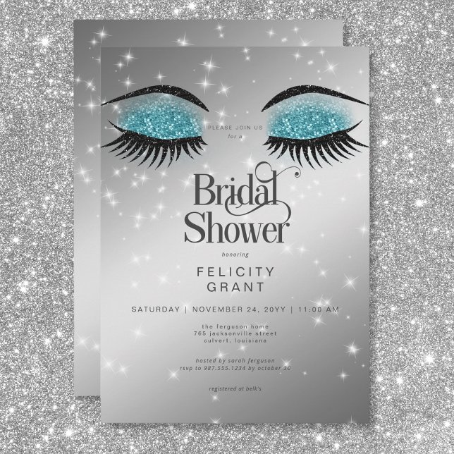 Convite Chá de panela de Olhos de Teal Aqua Moderno (Modern Aqua Teal Glam Eyes Bridal Shower Invitation)