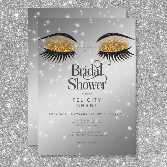 Convite Chá de panela de Olhos Dourados Modernos (Modern Gold Glam Eyes Bridal Shower Invitation)