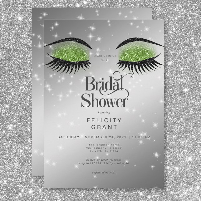 Convite Chá de panela de Olhos Verdes Modernos do Emerald (Modern Emerald Green Glam Eyes Bridal Shower Invitation)