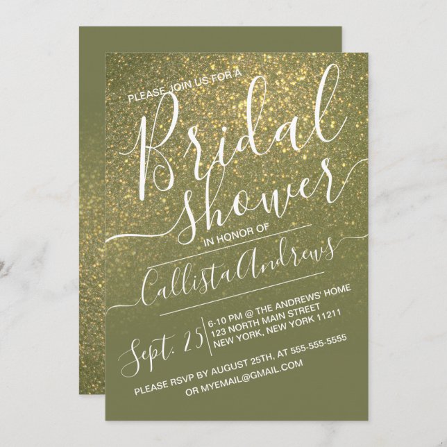 Convite Chá de panela de Ombre de Brilhante Verde Olebre (Frente/Verso)