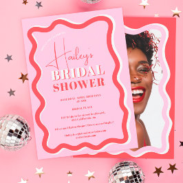 Convite Chá de panela de onda preto-e-rosa-retrógrado