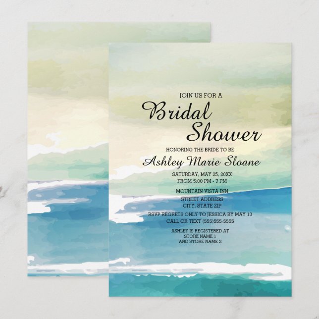 Convite Chá de panela de Ondas do Oceano Verde Azul (Frente/Verso)