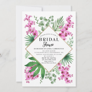 Convite Chá de panela de orçamento Tropical Foral QR Code 