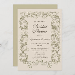 Convite Chá de panela de Ornamentado de Beige de Vintage