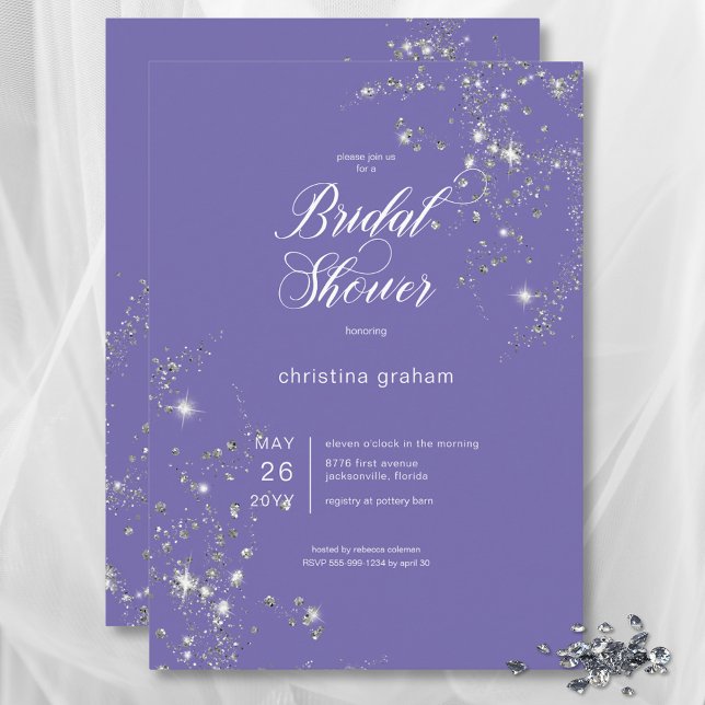 Convite Chá de panela de Ouros de Óculos Brancos da Lavand (Modern Lavender White Glam Diamonds Bridal Shower Invitation)
