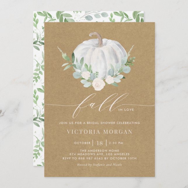 Convite Chá de panela de outono de Papel da Pumpkin Branco (Frente/Verso)