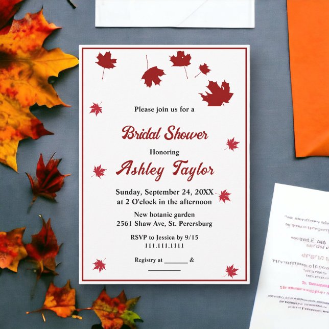 Convite Chá de panela de outono Elegante Russo deixa outon (Criador carregado)