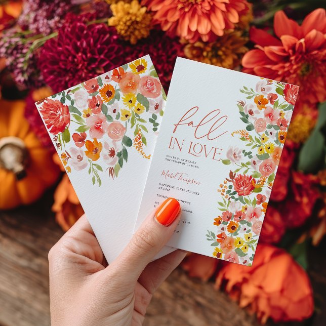 Convite Chá de panela de outono Pintado à Mão no Amor (Hand Painted Autumn Fall in Love Bridal Shower Invitation)