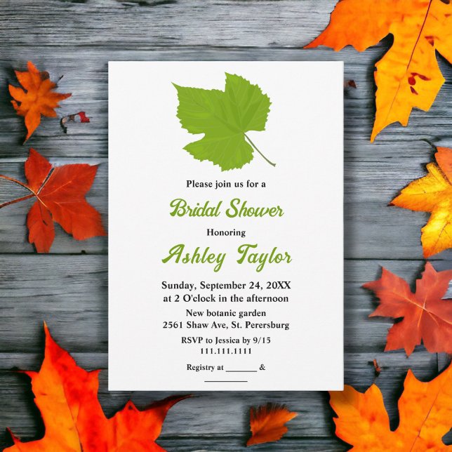 Convite Chá de panela de outono Verde Elegante deixa outon (Criador carregado)