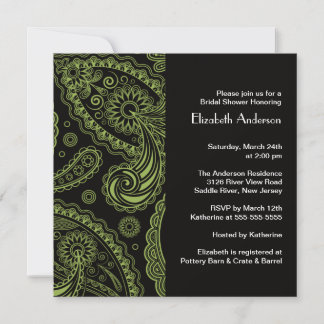 Convite Chá de panela de Paisley Preto e Verde