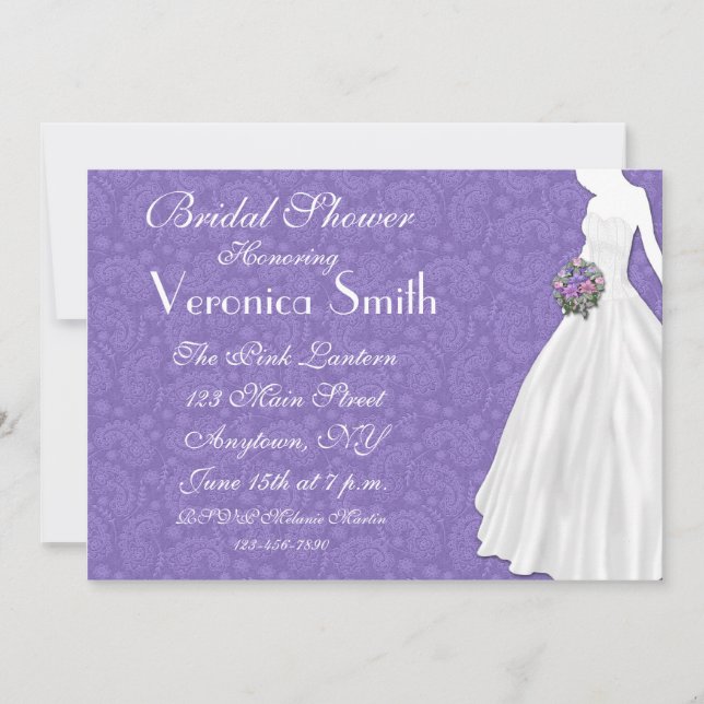 Convite Chá de panela de Paisley Roxo (Frente)