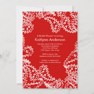 Convite Chá de panela de Paisley Vermelho Branco