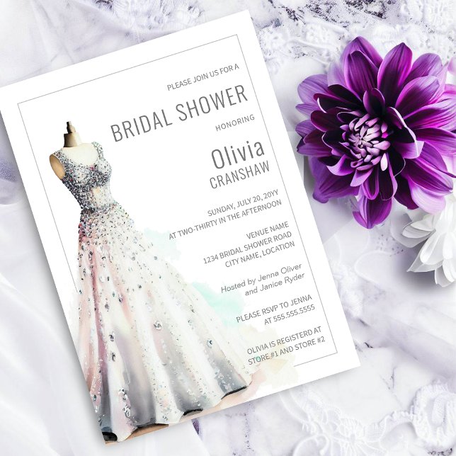 Convite Chá de panela de Palhaço Elegante (Beautiful bride to be bridal shower invitation with a beautiful, crystal encrusted wedding gown.)