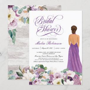 Convite Chá de panela de Palhaço Elegante Floral Roxo