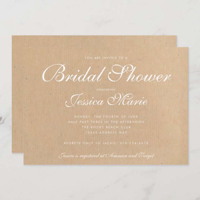 Convite Chá de panela de papel do Reciclado Kraft (Frente/Verso)