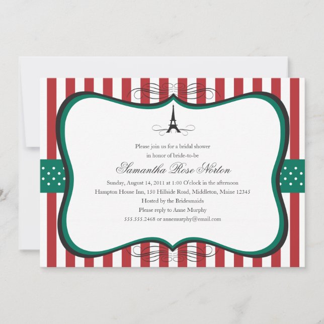 Convite Chá de panela de Paris Eiffel Tower (Frente)