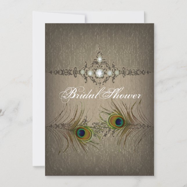 Convite Chá de panela de pavão-chic (Frente)