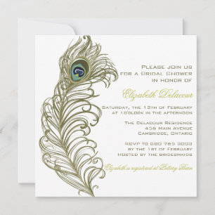 Convite Chá de panela de penas de peacock Whimsical