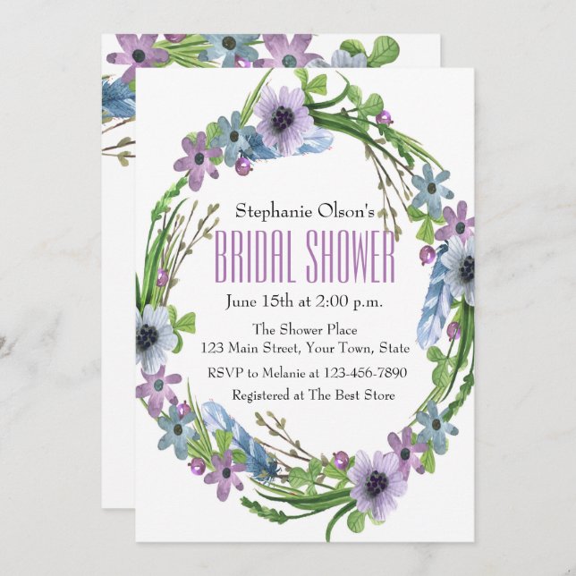 Convite Chá de panela de penas e flores (Frente/Verso)