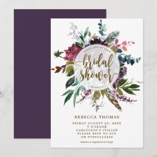 Convite chá de panela de penas floral boho