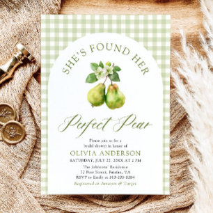 Convite Chá de panela de pera perfeito para Gingham Verde 
