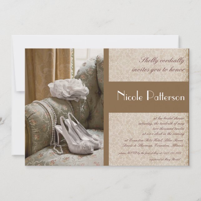 Convite chá de panela de pérolas de calçados de casamento (Frente)