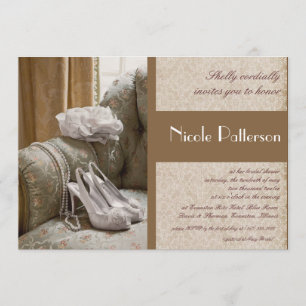 Convite chá de panela de pérolas de calçados de casamento