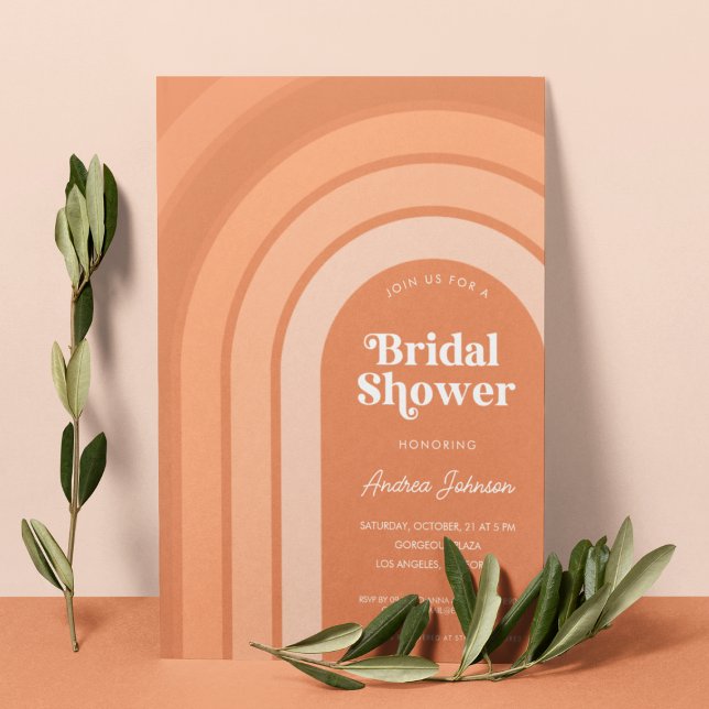 Convite Chá de panela de Pêssego Arco-Íris Laranja Retro B (Criador carregado)