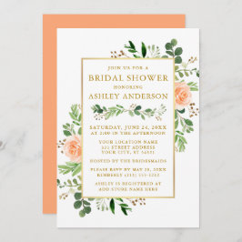 Convite Chá de panela de Pêssego de Aquarela Verde Dourado