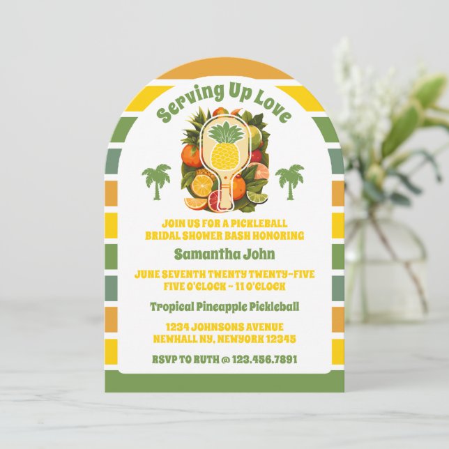 Convite Chá de panela De Piceball De Abacaxi Tropical (Em pé/Frente)