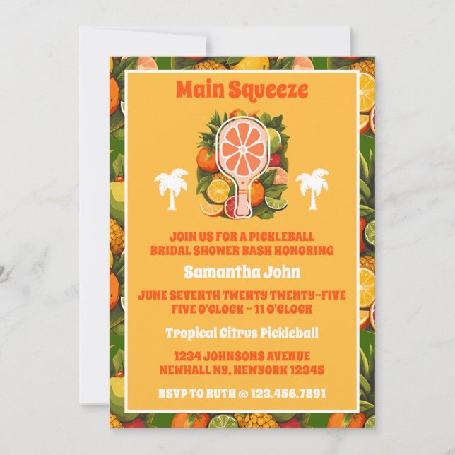 Convite Chá de panela De Picleball De Citros Tropicais (Frente)