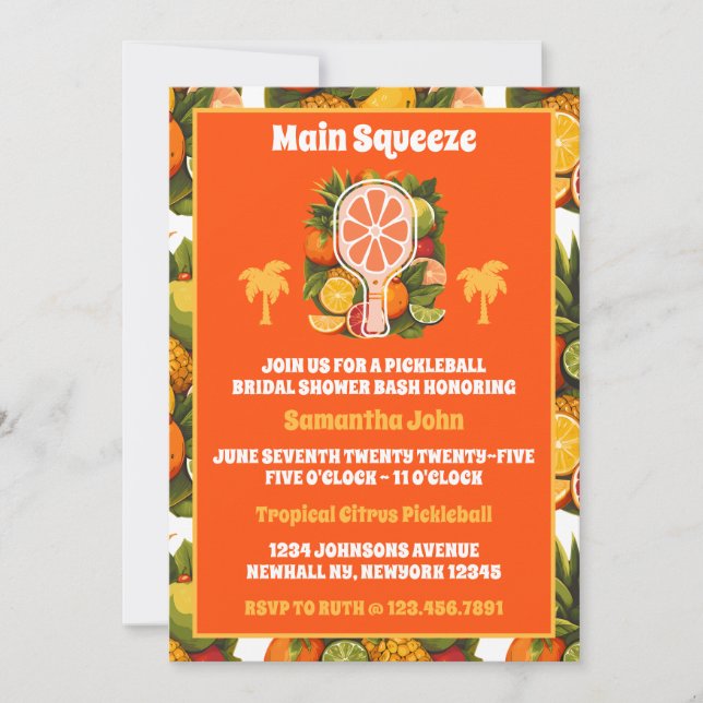 Convite Chá de panela De Picleball De Citros Tropicais (Frente)