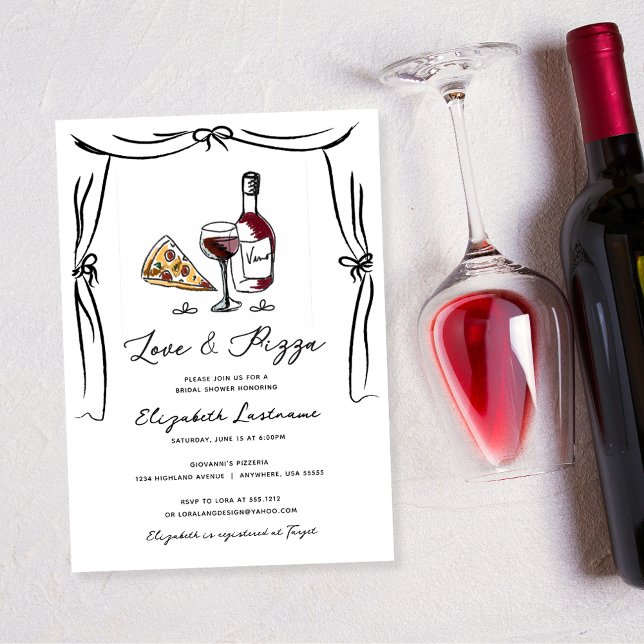 Convite Chá de panela de Pizza e Amor Desenhado à Mão (Criador carregado)