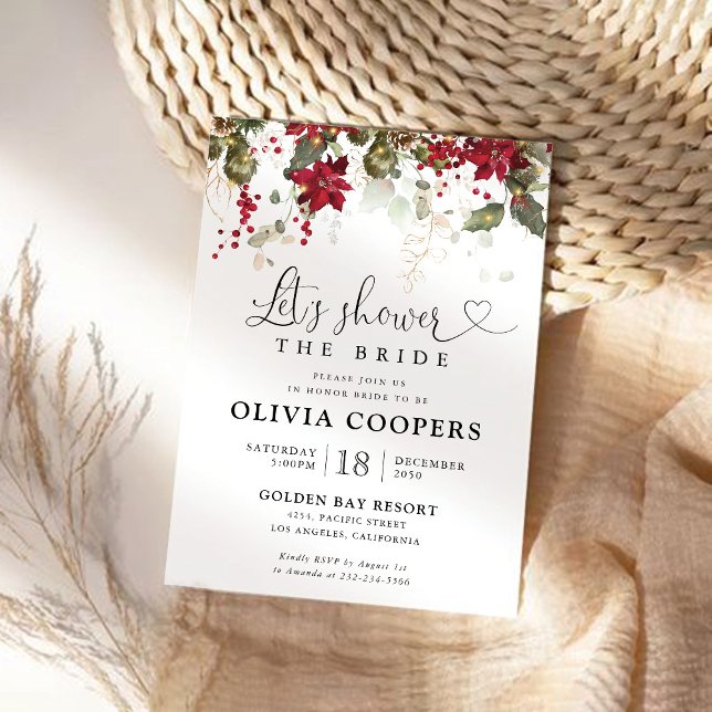 Convite Chá de panela de Poinsettia Vermelha Natal (Criador carregado)