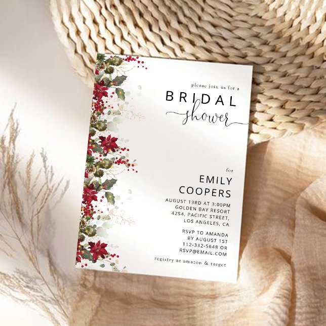 Convite Chá de panela de Poinsettia Vermelha Natal (Criador carregado)