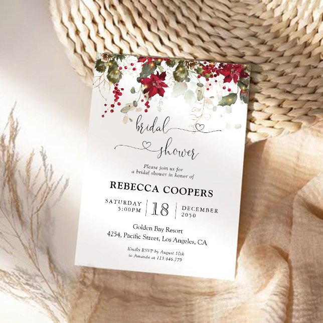 Convite Chá de panela de Poinsettia Vermelha Natal (Criador carregado)