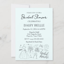 Convite Chá de panela de porta desenhada à mão verde