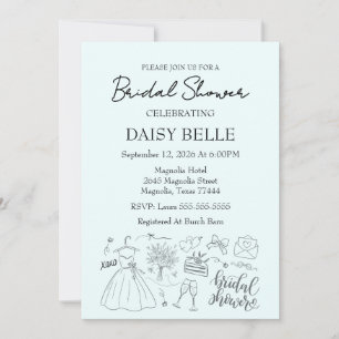 Convite Chá de panela de porta desenhada à mão verde