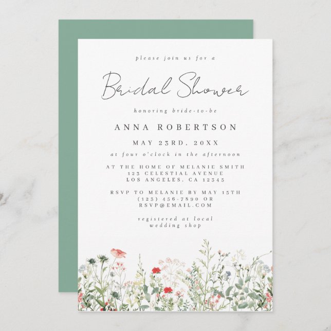 Convite Chá de panela de Prados de Flores Selvagem (Frente/Verso)