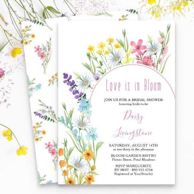 Convite Chá de panela de Prados de Prados de Flores Selvag (Love is in Bloom Invitation from my Wildflower Meadow Bridal Shower collection)