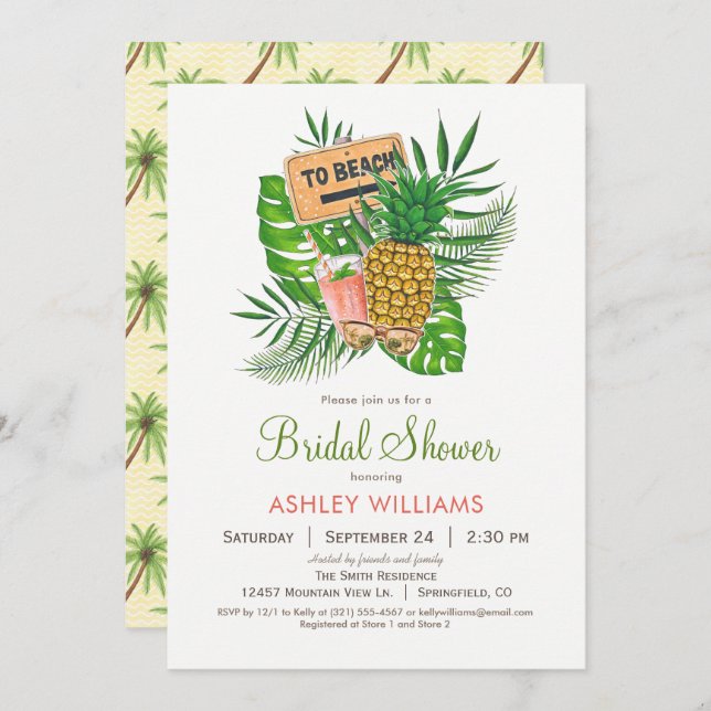 Convite Chá de panela de praia (Frente/Verso)