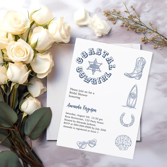 Convite Chá de panela de praia azul de Cowgirl Costeira (Criador carregado)