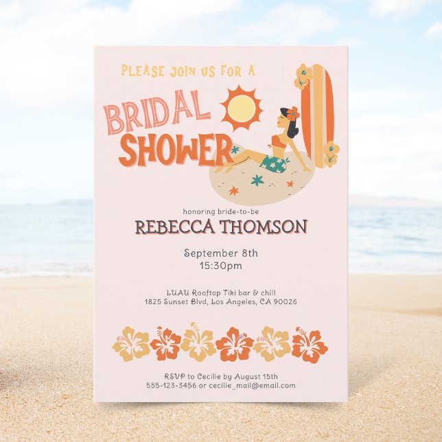Convite Chá de panela de praia surf tropical de Tiki (Criador carregado)