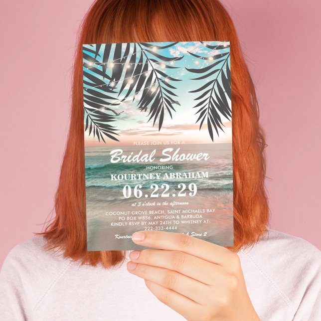 Convite Chá de panela de praia tropical | String de luzes (Criador carregado)