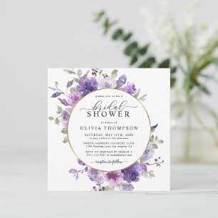 Convite Chá de panela de Prata Floral Púrpura Mauve