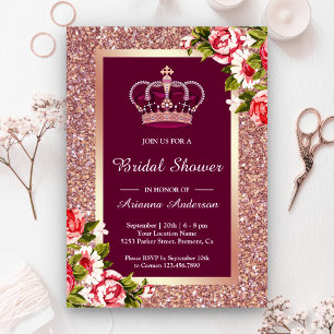 Convite Chá de panela de Princesa Floral Rosa Dourada