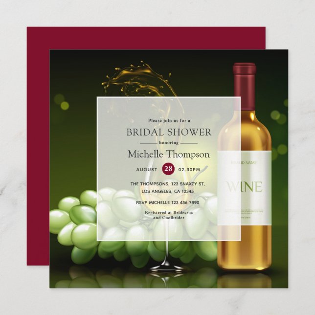 Convite Chá de panela de Provando de vinho Dourado (Frente/Verso)